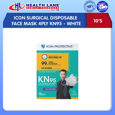 ICON SURGICAL DISPOSABLE FACE MASK 5PLY KN95 10'S - WHITE
